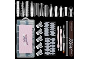 BOMOQING Nail Dual Forms for Poly Gel Set, 12 Styles 12 Sizes Nail Mold Extension Forms, 144Pcs Full Cover False Nail Tips, Duet System with 5pcs Nail Clips Nail Brush Nail Files Cuticle Trimmer