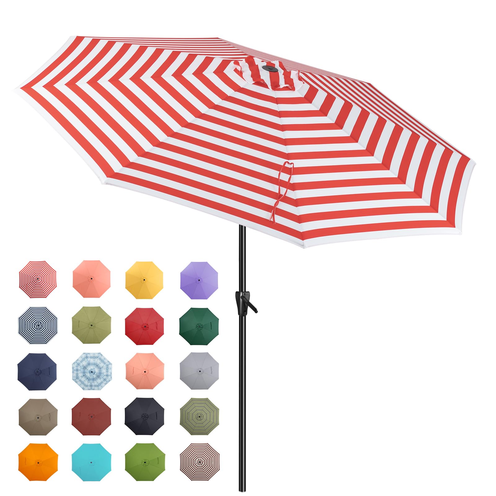 Tempera 9ft Patio Market Outdoor Table Umbrella with Push Button Tilt and Crank,Large Sun Umbrella with Sturdy Pole&Fade resistant canopy,Easy to set,Red White Stripe Image