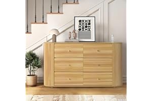 6 Drawer Dresser with Natural Wood Finish, Wide Chest of Drawers with Metal Handle, Large Storage Organizer for Bedroom, Livi