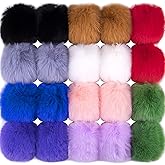 BQTQ 20 Pieces Faux Fur Pom Pom Balls DIY Faux Rabbit Fur Fluffy Pom Pom with Elastic Loop Pom Pom for Hats Keychains Scarves Gloves Bags Accessories