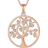 YL 925 Sterling Silver Tree of Life Necklace for Women Round Tree Pendant Birthstone Jewelry for Mom
