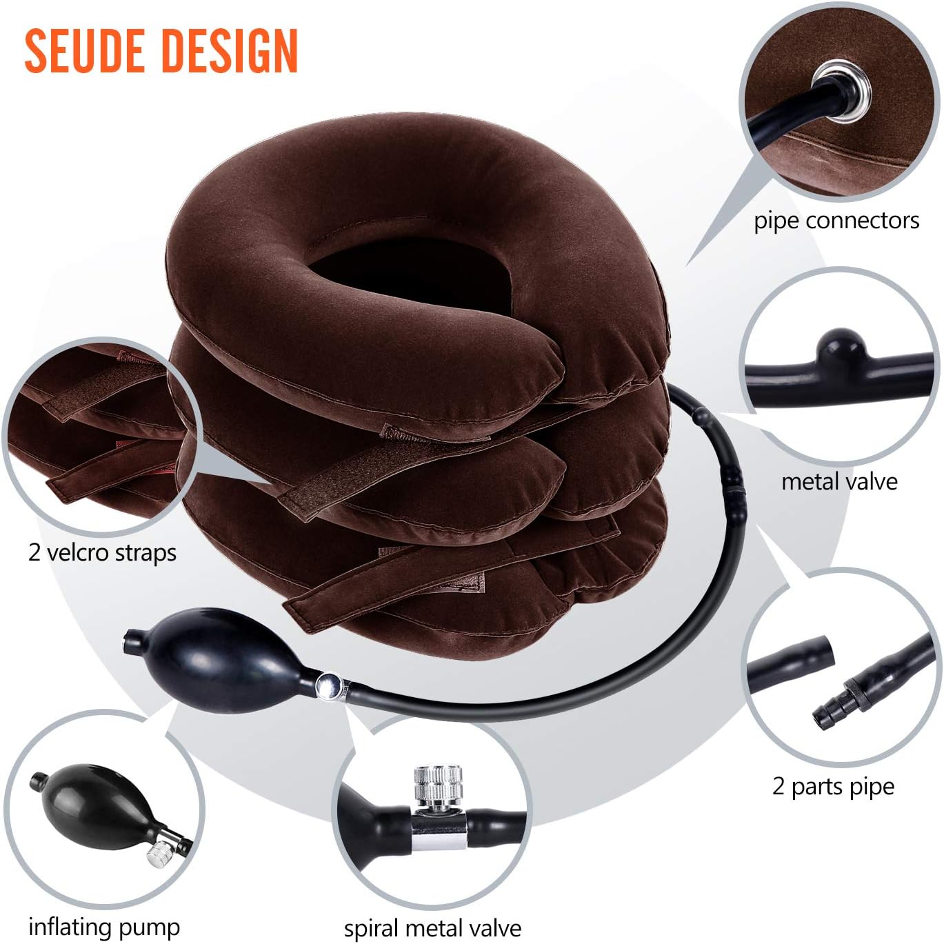Ohuhu Neck Cervical Traction Collar Device for Neck Shoulder Back Head Pain Relief Inflatable Spine Alignment Pillow, Brown Father's Day Gift: Health & Personal Care