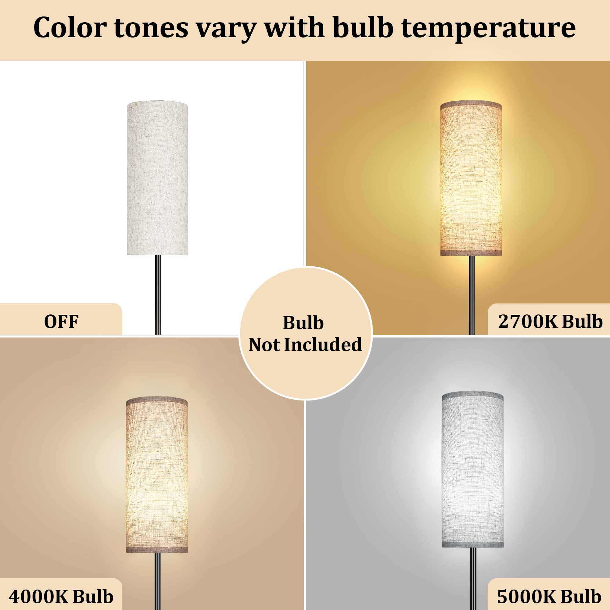 PARTPHONER Floor Lamp for Living Room, Modern Standing Lamps with Lampshade, Minimalist Tall Lamp with Foot Switch for Living Room, Bedroom, Kids Room, Office(Bulb Not Included)