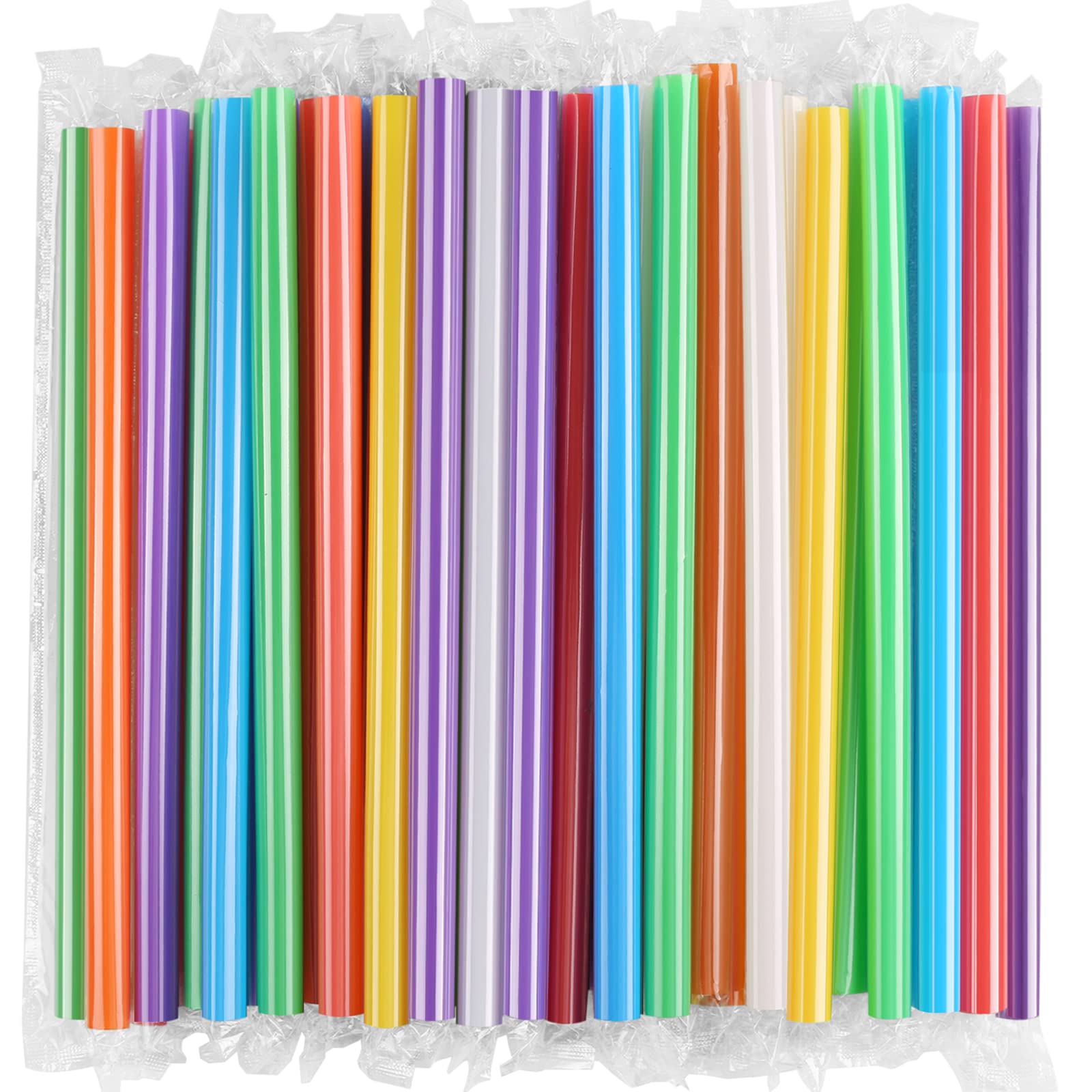 Photo 1 of [Individually Wrapped] 100 Pcs Disposable Jumbo Smoothie Straws, Wide-mouthed Multi Colors Milkshakes Plastic Drinking Straws, (9.45" Long and 0.43" Diameter) BPA FREE