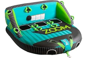 ZUP Zoom 2-3 Person Towable Heavy Duty Deck Tube for Boating with Dual Quick-Connect Tow Hooks, Padded Handles, Full Nylon Cover and Neoprene Body Pads