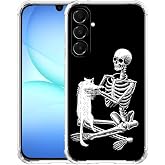 Tobelint Case for Samsung Galaxy A17 with Skull Design,Cool Skeleton and Cat Pattern,Clear Slim Soft TPU Bumper Phone Cover,6.7”(Skull,A17)