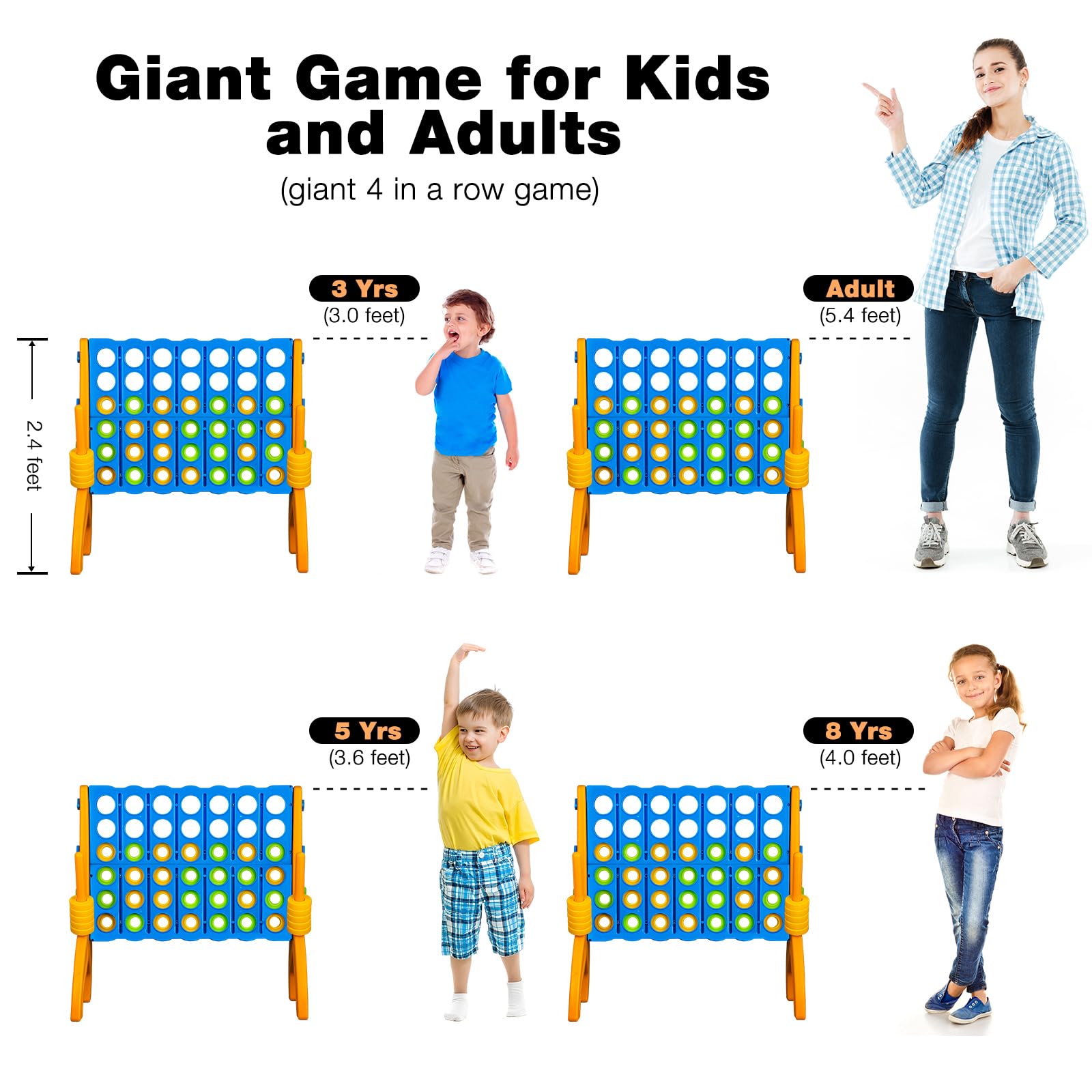 Ayeboovi Giant 4-in-A-Row, Jumbo 4-to-Score Yard Game for Kids and Adults Indoor Outdoor Party Family Connect Game Set with Quick Release Slider & Carrying Bag