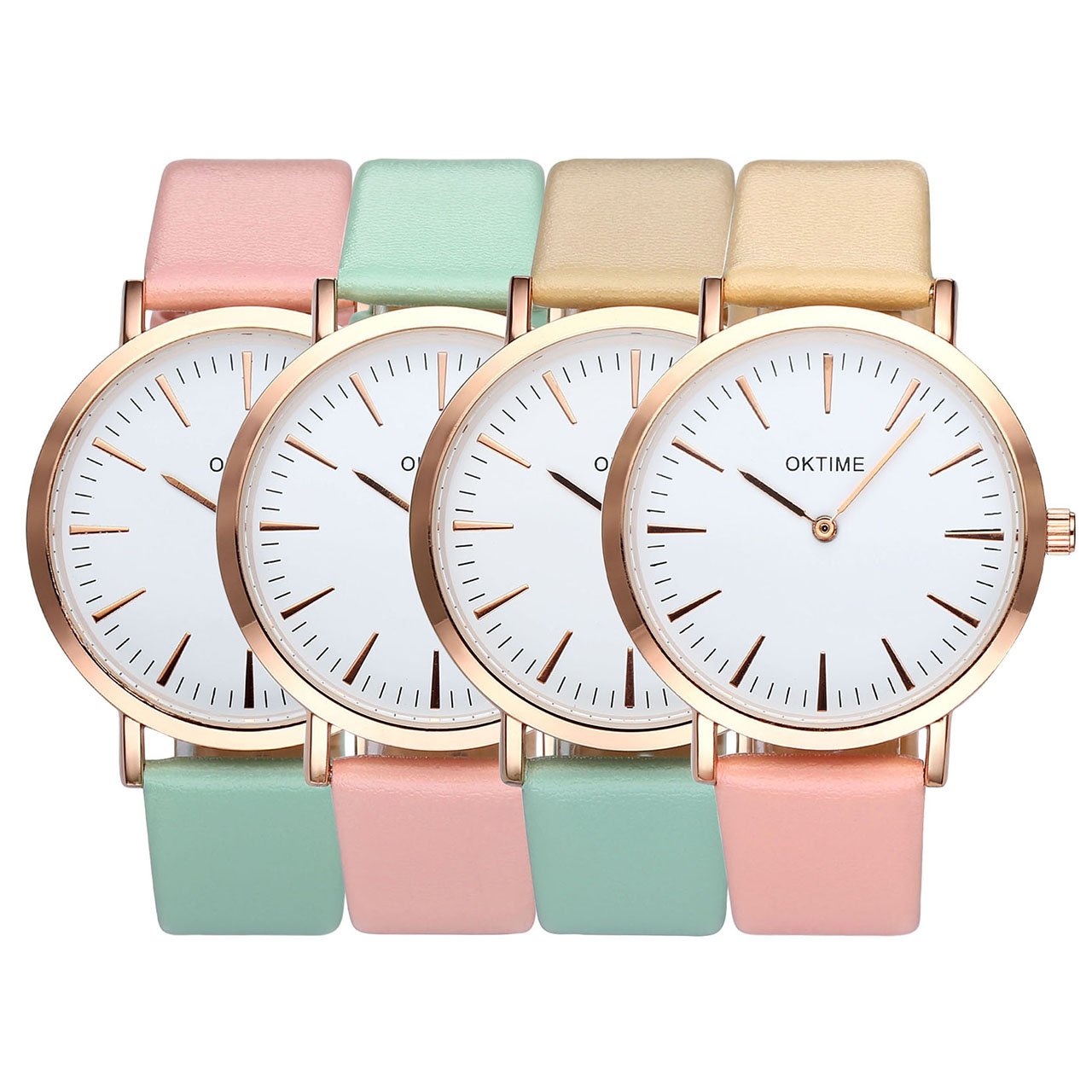 JSDDE Uhren,Fashion Cute Candy Farbe Damen Armbanduhr Pink-Grün Farbverlauf Kleid Uhr PU Lederband Analog Quarz Uhr