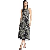 Maggy London Women's Sleeveless Embroidered Mesh Tea Length Special Occasion Wedding Guest Dresses