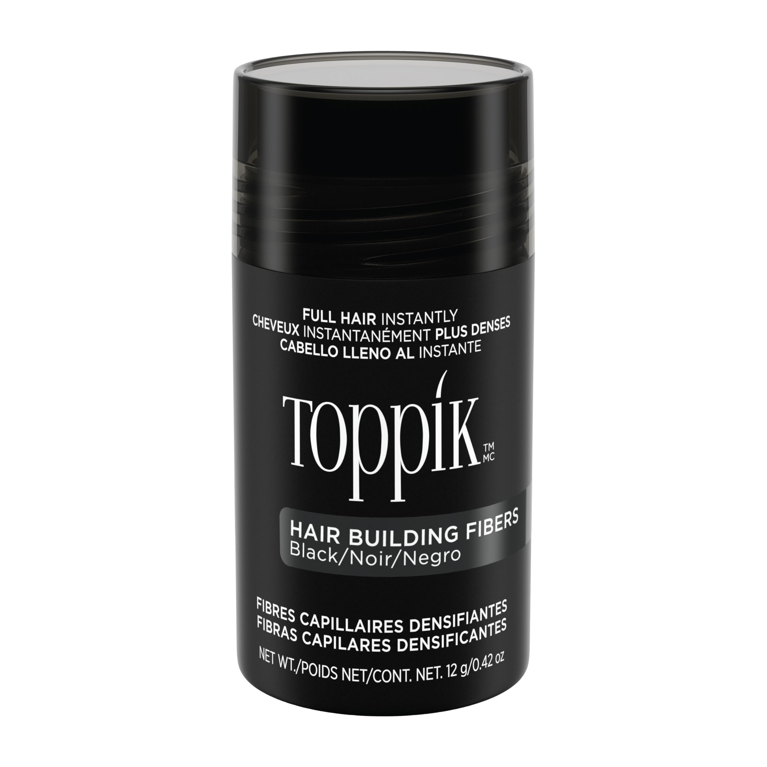 Toppik Hair Building Fibres Powder, for a Thicker-Looking Hairline, Crown and Beard, Instant Thinning Concealer for Men and Women, Black, 12 g