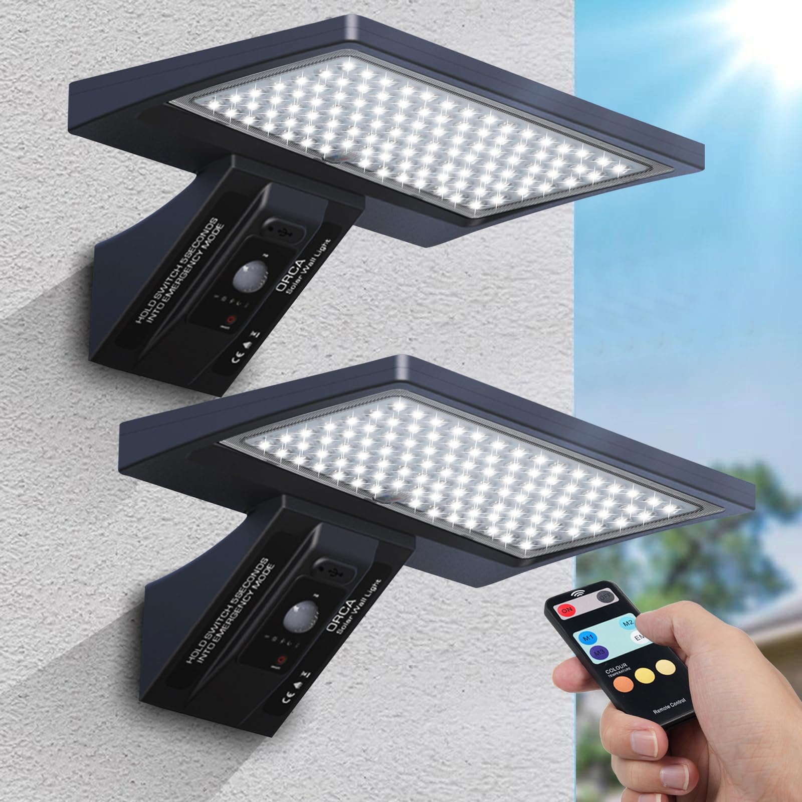 Lixada 104LEDs Solar Wall Lamp Outdoor Waterproof Wall Light PIR Motion Sensor Light with Remote Control 3 Color Temperatures 4 Lighting Modes for Patio Yard Garden Driveway Porch Street