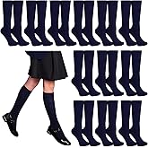 Janmercy 12 Pairs Knee High Socks for Girls School Uniform Breathable Seamless Long Tube Socks for Uniform Dresses