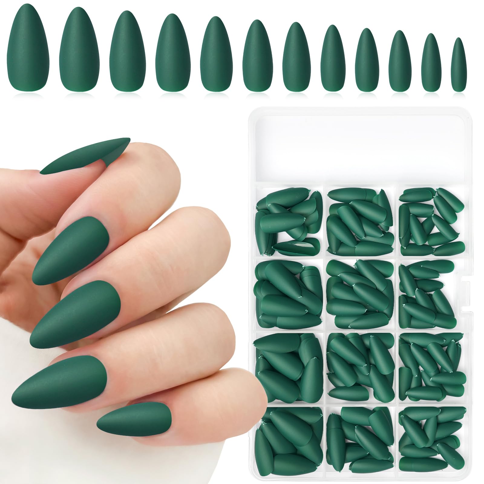 Photo 1 of Lifextol 240PC Almond Press on Nails Medium Length Fake Nails Green Matte Almond Nails Press on Nail Short Stiletto False Nail Tips Colored Artificial Fingernail & Nail Glue Adhesive Tab for Women