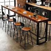 Caotpe Bar Height Table 55'' Long Bar Table Solid Wood Farmhouse Bar Table | Industrial High Bar Table, 2-Inch Solid Pine Top, Rustproof Metal Frame &amp; Footrest, Adjustable Feet, for Kitchen Coffee Shop