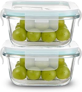 Sweejar 17 oz Glass Food Storage Containers Set with Lids(2 pack),Square Airtight Glass Meal Prep Containers,Lunch Box Containers,Freezer to Oven Safe