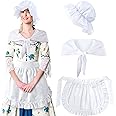 Hercicy 3 Pieces Colonial Costume Set White Mob Cap Bonnet Shawl Waist Apron Pilgrim Costume Accessories for Women Girls