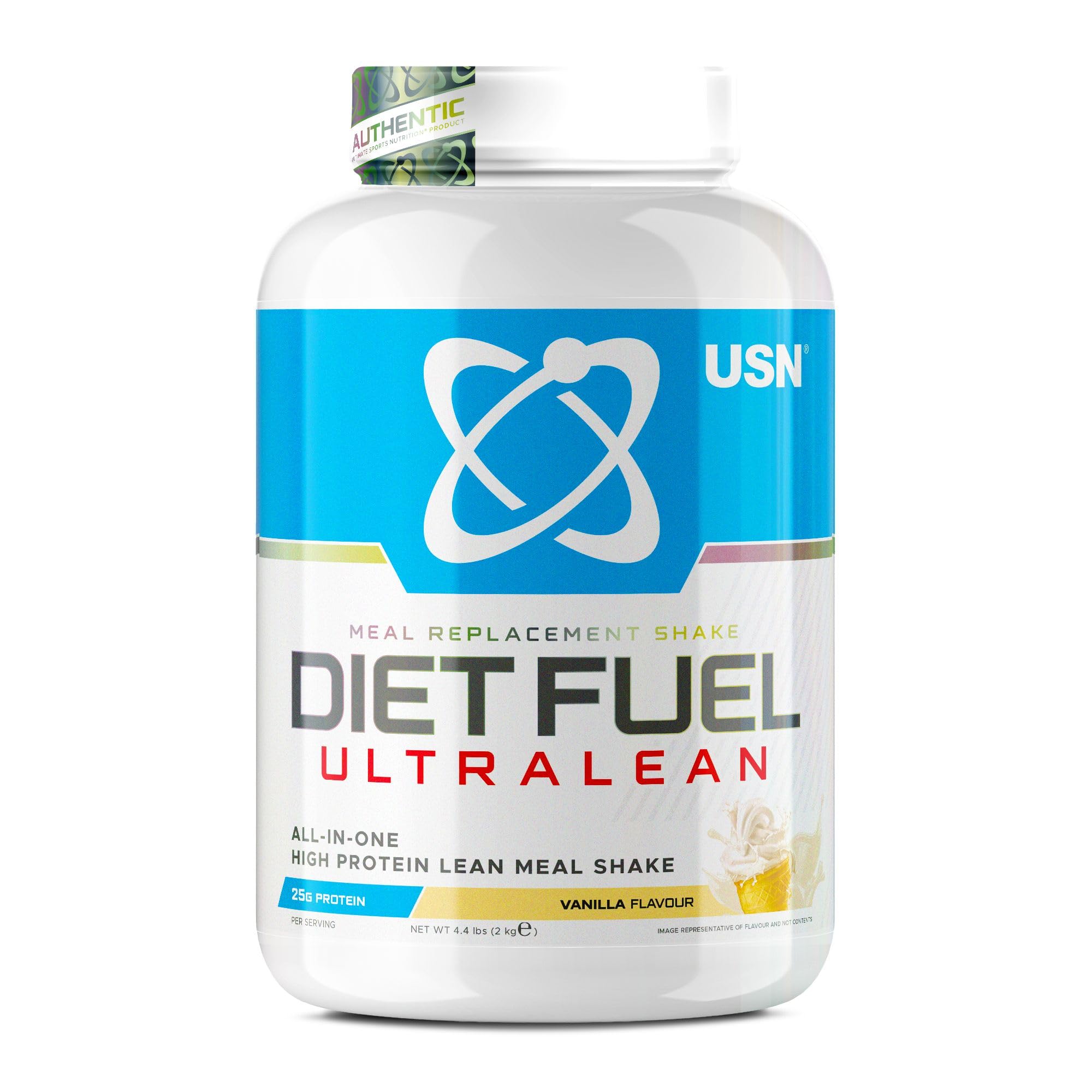 USN Diet Fuel Ultralean Meal Replacement Shake Powder (Vanilla, 2kg - 36 Servings/Meals) Tasty High Protein Shake To Feel Full For Longer, Weight Control Powder, Drink Mix With 25g Protein