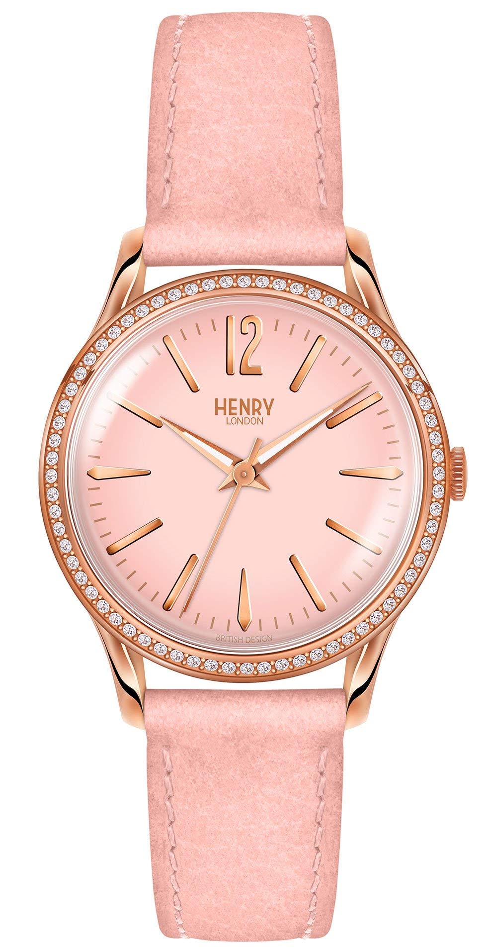 Henry London Womens Quartz Analogue Pink Dial Pink Leather Swarovki Shoreditch Watch HL34-SS-0202