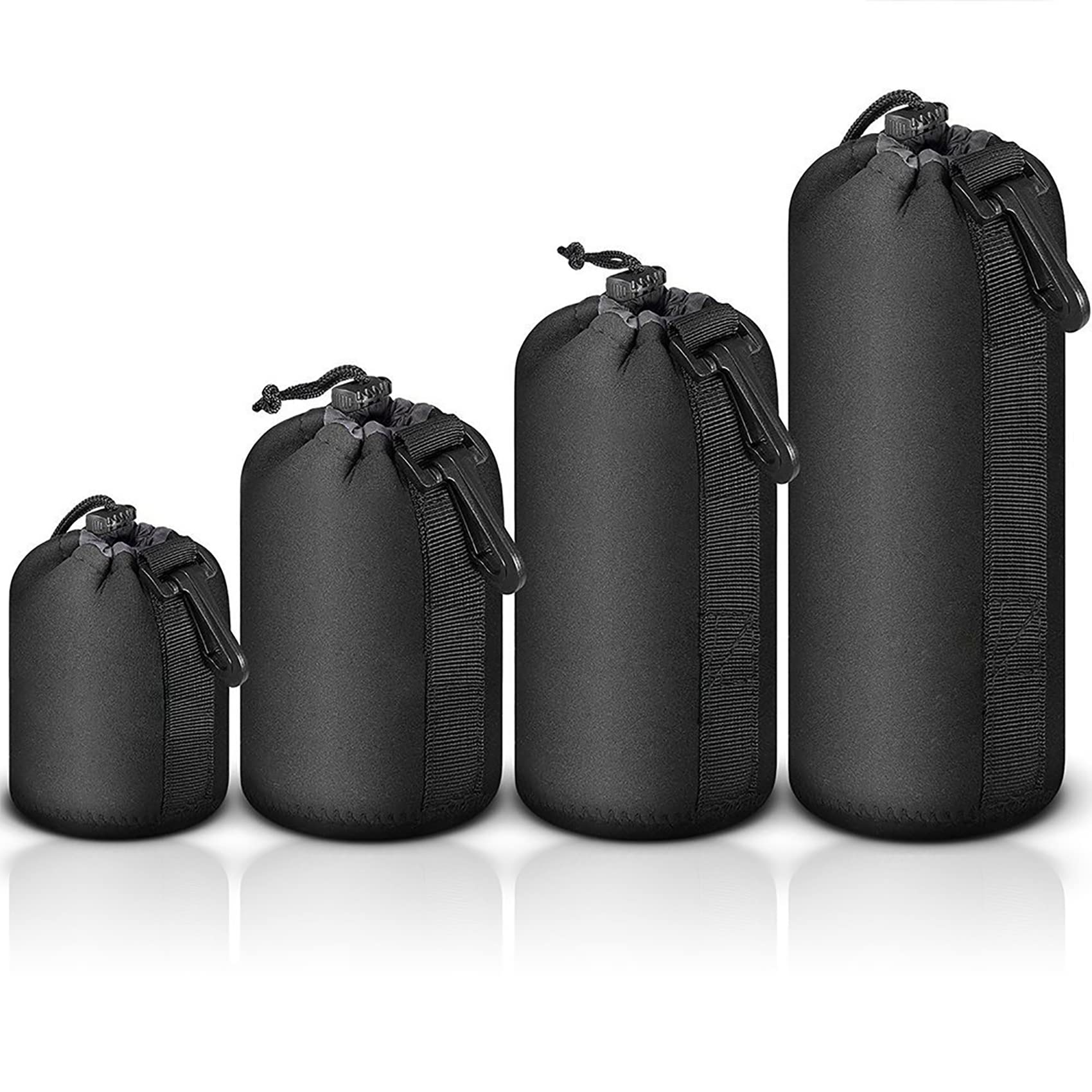 Selens 4Pcs Camera Lens Pouch Case Bag Protective Drawstring Lens Soft Neoprene Thick Pouch Set 4 Size for DSLR Camera Lens Protector Photography Photo Studio Black