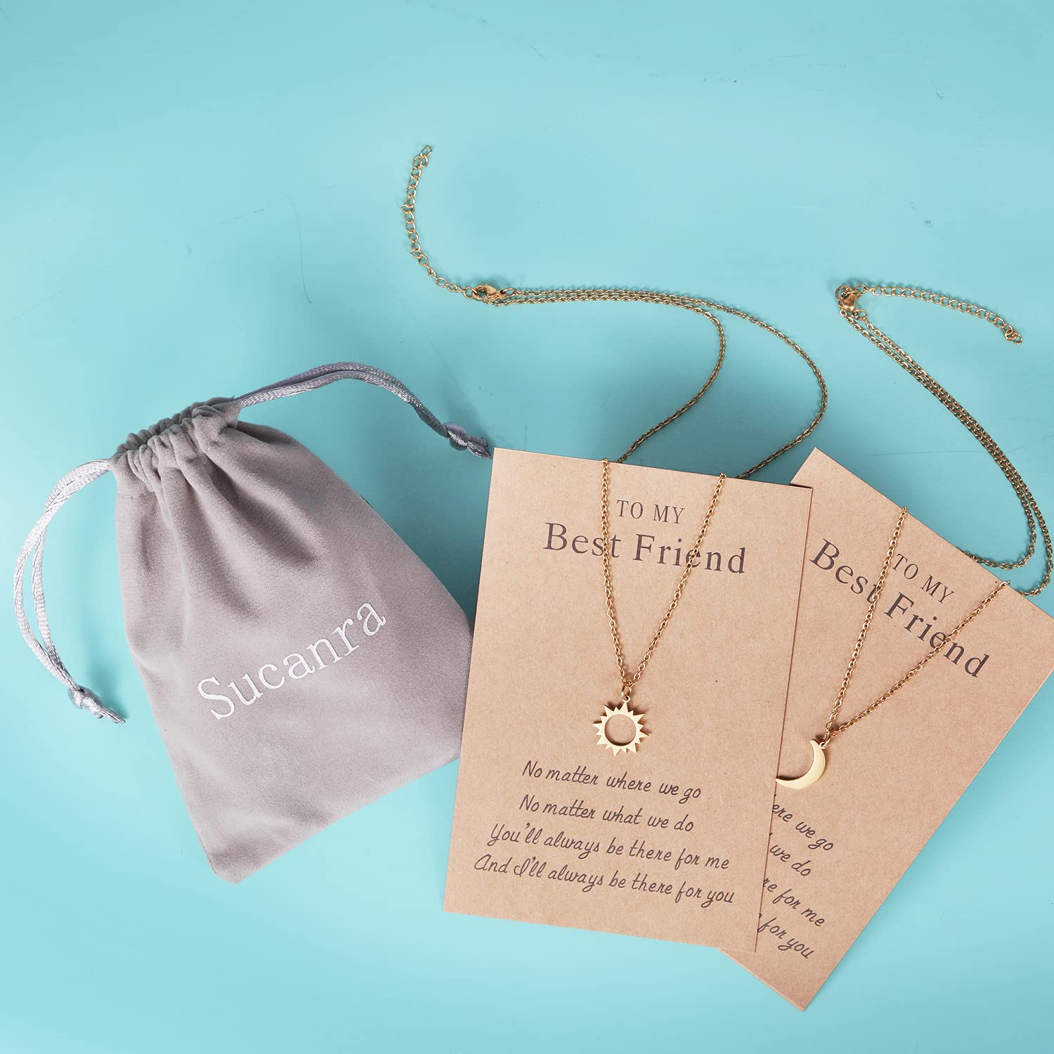 Best Friend Necklace for 2, Sun and Moon Matching Friendship Necklace Jewelry Gifts for BFF Sisters