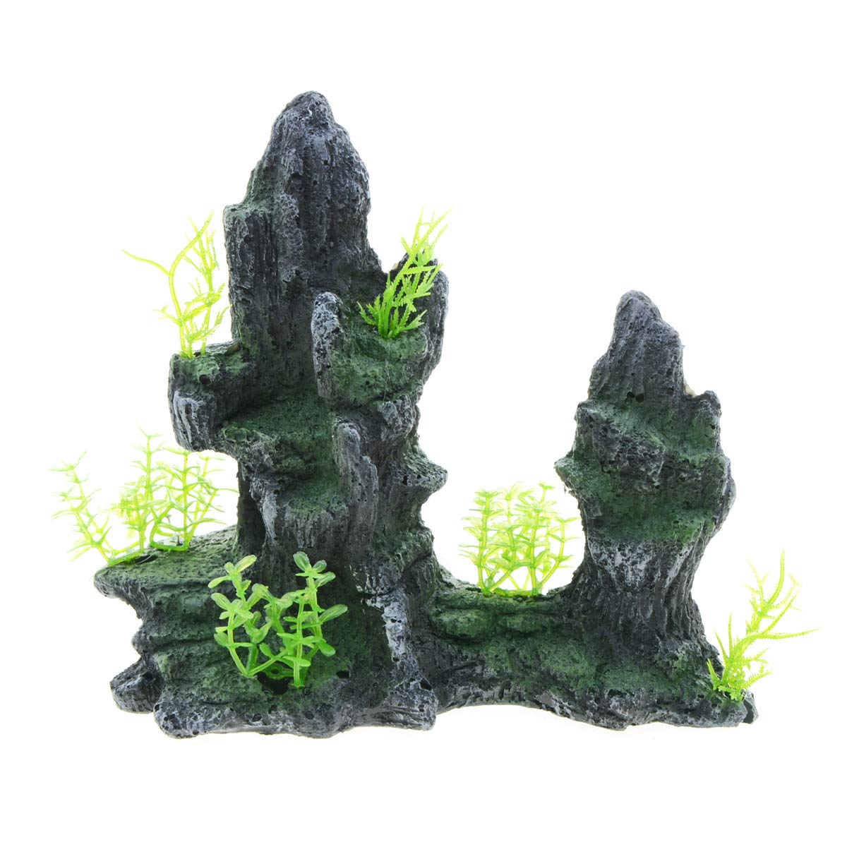 Uotyle Aquarium Mountain View,Rocks Hideout Cave Resin Fish Tank Stone Ornament with Small Plants for Small Betta Shrimp to Swim Hide Play, 6.7 x 3.2 x 5.9 inch