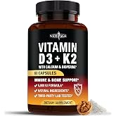 NEW AGE Vitamin D3 5,000 IU + K2 MK-7 100 mcg - 2-in-1 Bone, Immune &amp; Heart Support, Easy to Swallow, Non-GMO - 60 Capsules