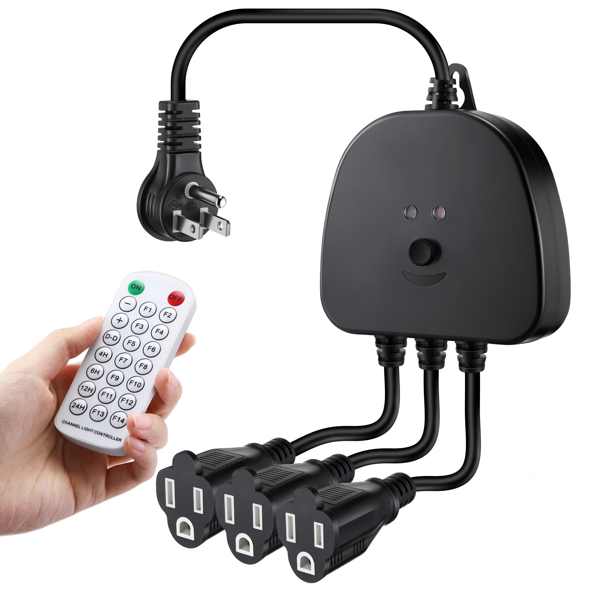 Photo 1 of ***MISSING REMOTE***Gulfmew Christmas Light Controller with Remote, Multiple Lighting Effects, Timer, Dusk to Dawn Sensor Control, for Indoor Outdoor Holiday Xmas Lights, Waterproof(3 Channel/14 Functions,Black)