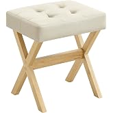 SONGMICS Makeup Stool, Padded Vanity Foot Rest, Solid Wood X Legs | 16.5 x 12.6 x 18.1 Inches, for Bedroom, Closet, Entryway, Summer Sand, MARY Collection ULSF006LF02