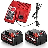 2 Pack 8.0AH M18 Battery and Charger Kit, Replace Milwaukee M18 Battery ‎48-11-1881 48-11-1865 48-11-1862 48-11-1852 48-11-18