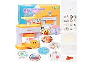 LYMOC Badge Maker for Kids, 55 mm (2.16 inch) DIY Pin Button Maker Press Machine Badge Punch Kit with 48 pcs Button Parts Pictures Circle Cutter Present Installation-Free