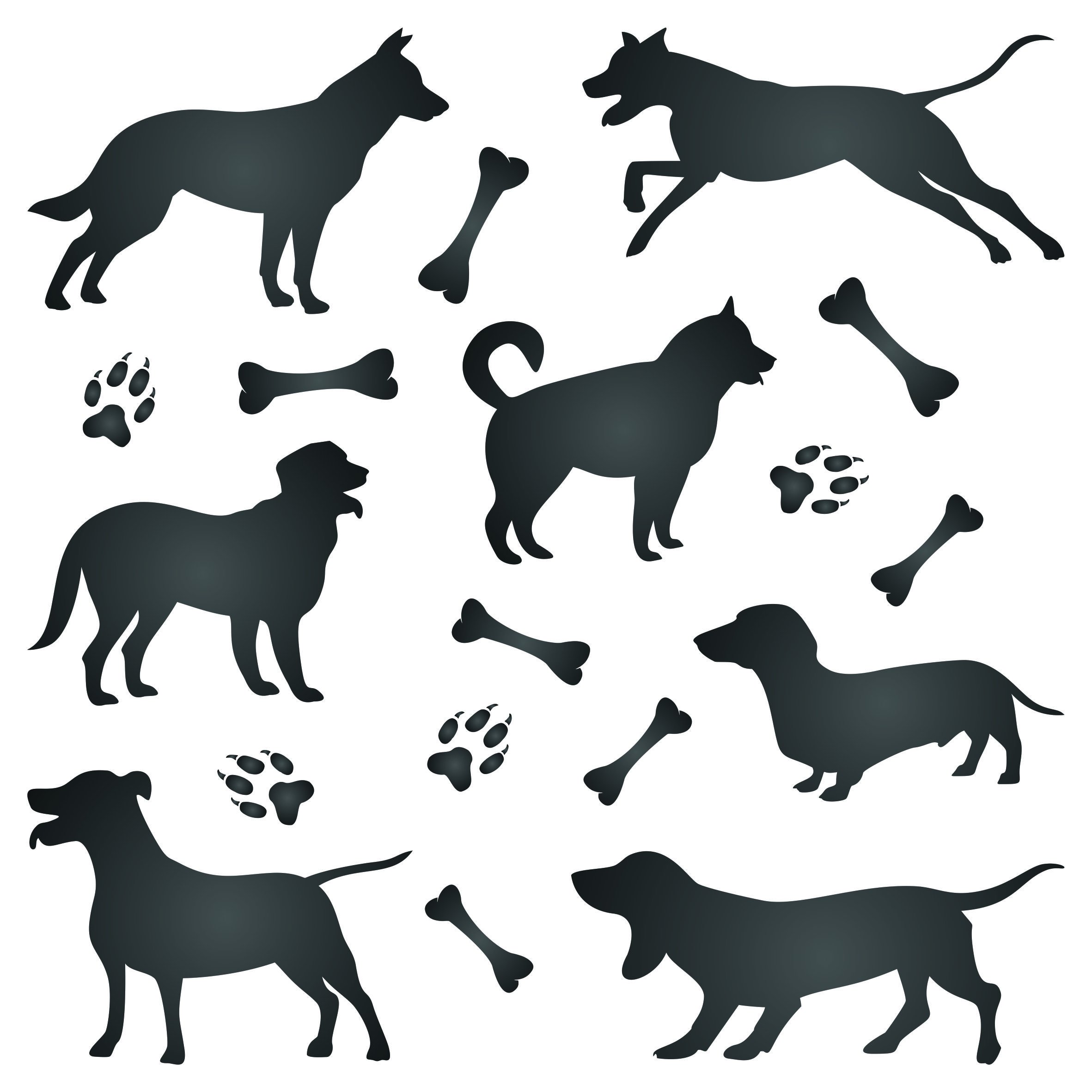 Dog Silhouette Stencil - 16.5 x 16.5cm (M) - Reusable Pet Friend Animal Wall Stencil Template