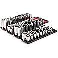 TEKTON 1/2 Inch Drive 6-Point Socket Set with Rails and Trays, 78-Piece (3/8-1-5/16 in., 10-32 mm) | SHD92215