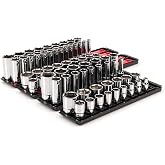 TEKTON 1/2 Inch Drive 6-Point Socket Set, 78-Piece | SHD92215 | (3/8 - 1-5/16 in., 10 - 32 mm), Shallow and Deep, Socket Rail