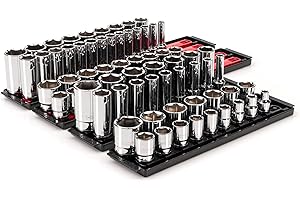 TEKTON 1/2 Inch Drive 6-Point Socket Set with Rails and Trays, 78-Piece (3/8-1-5/16 in., 10-32 mm) | SHD92215
