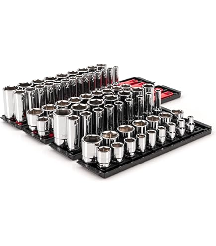TEKTON 3/8 Inch Drive 6-Point Socket Set with Rails, 68-Piece (1/4