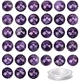 100Pcs Natural Crystal Beads Stone Gemstone Round Loose Energy Healing Beads with Free Crystal Stretch Cord for Jewelry Making (Amethyst, 8MM)