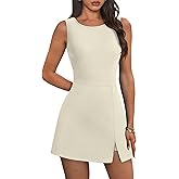 NIASHOT Athletic Dress for Women Mini Crew Neck Sleeveless Built in Shorts with Pockets Tennis Golf Dress
