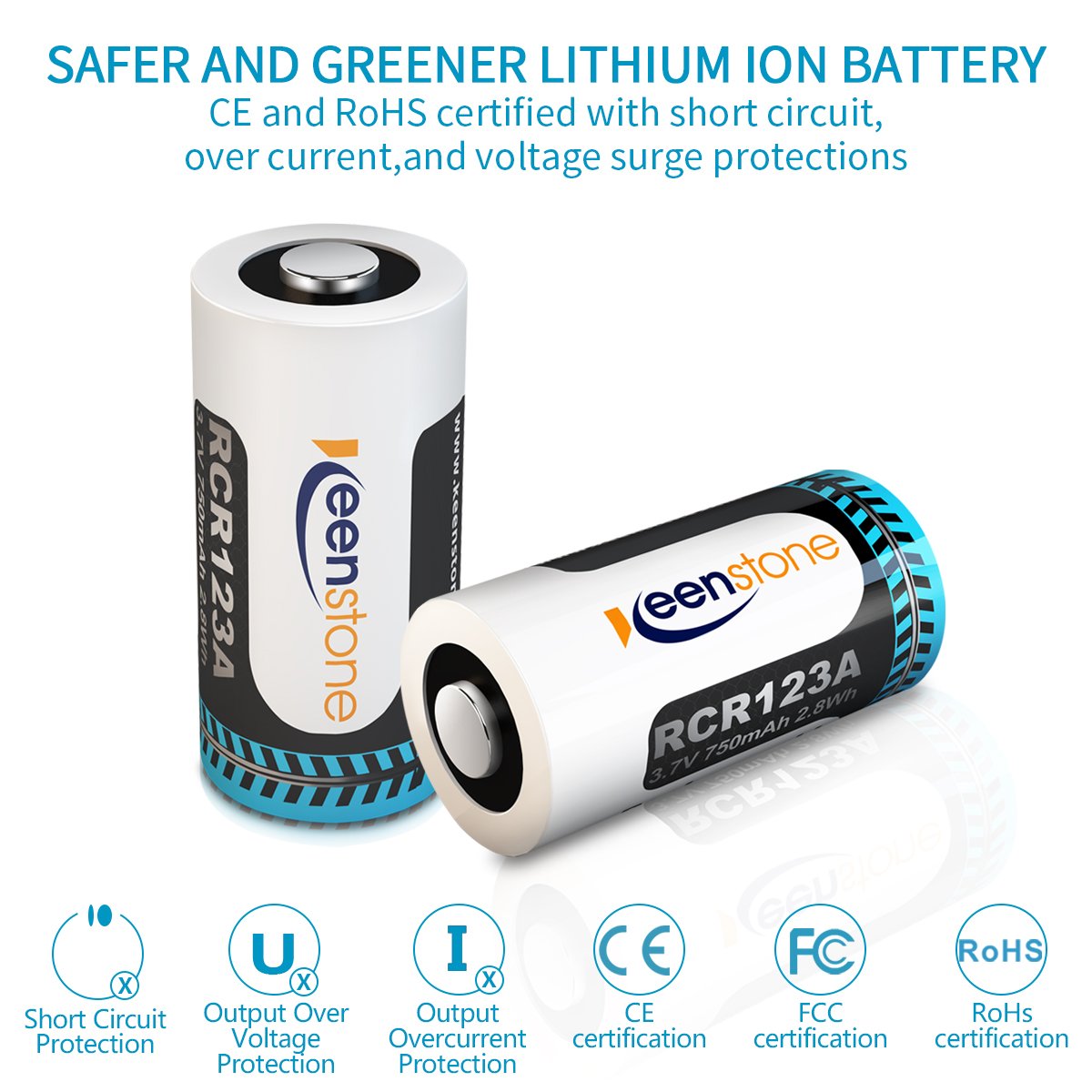 RCR123A Rechargeable Camera Batteries, Keenstone 4Pcs 750mAh Rechargeable CR123A Li-ion Batteries with Camera Skin and Battery Case for Arlo VMS3030/3230/3330/3430 Cameras