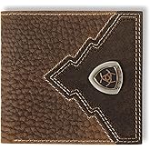ARIAT Men’s Large Bifold Leather Wallet with Overlay Detail and Shield Concho, Brown Rowdy