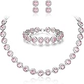 EVER FAITH Round Cut Cubic Zirconia Tennis Luxury Necklace Bracelet Earrings Set for Women