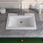 DeerValley Drop In Bathroom Sink White 21"x18" Rectangle Sleek 3-Hole Basin | Three Faucet Holes, Ceramic, Overflow, Rectangle Design, Ideal for Bathroom, Mall, Restaurant, School