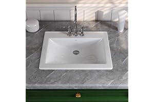 DeerValley 21x18 Inch Rectangular Ceramic Drop-in Bathroom Sink, Under Counter Vessel Sink with Overflow, White Vanity Basin, DV-1DS0122