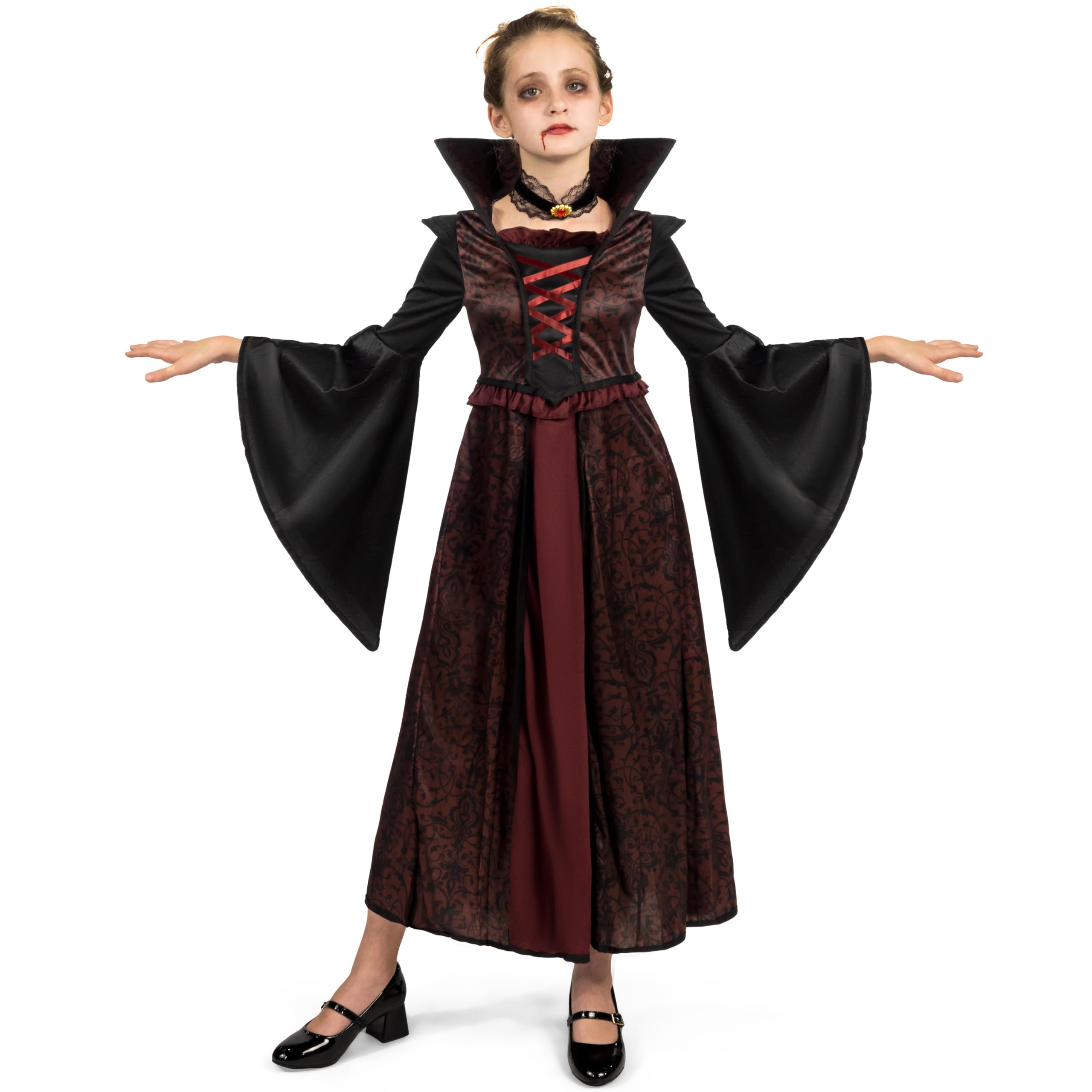Spooktacular Creations Halloween Royal Vampire Costume Set for Girls Halloween Dress Up Party, Cosplay, Vampire-Themed Party