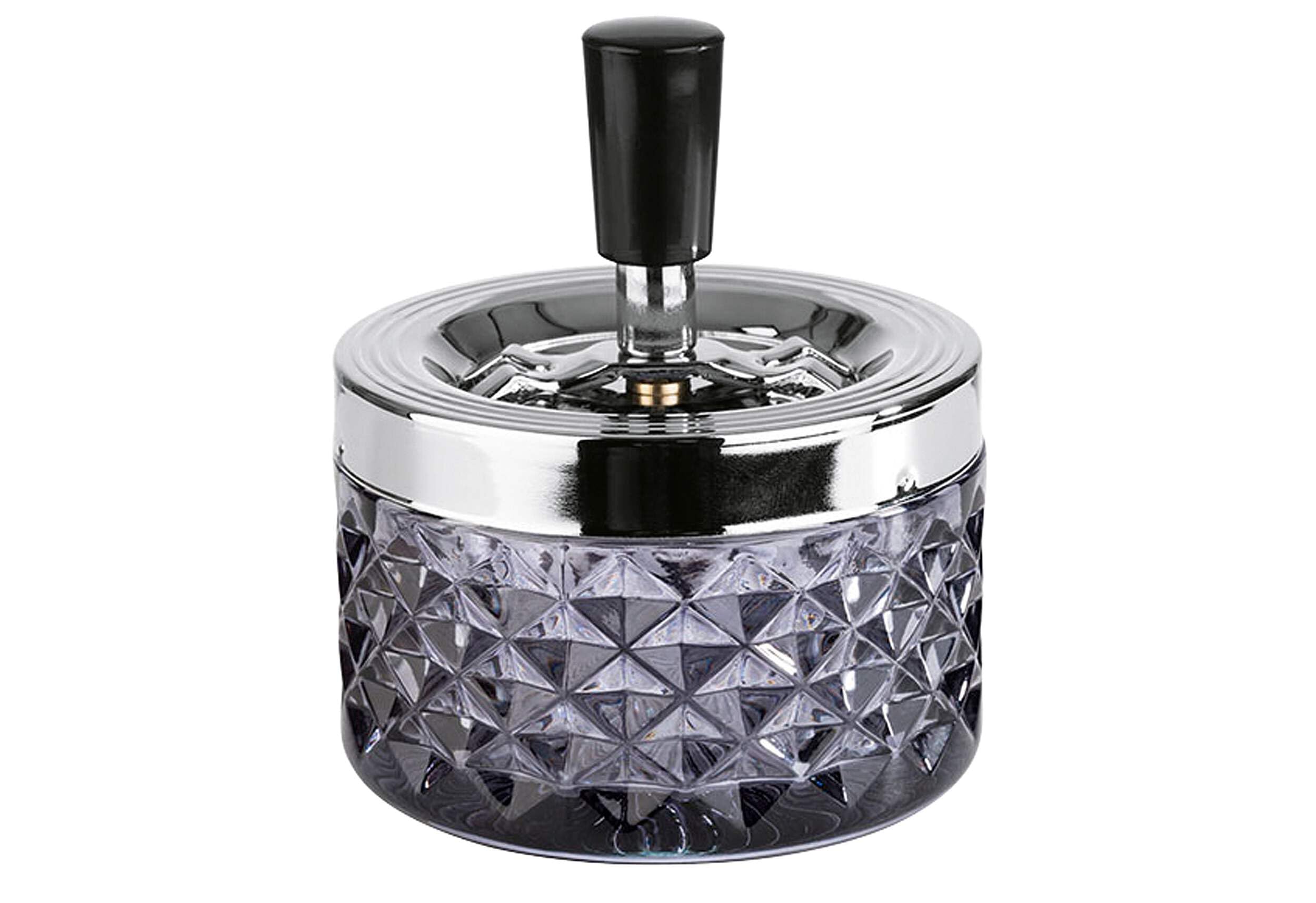 APS 568 Push Glass Ashtray with Rotary Knob, Diameter 9.5 x 11 cm