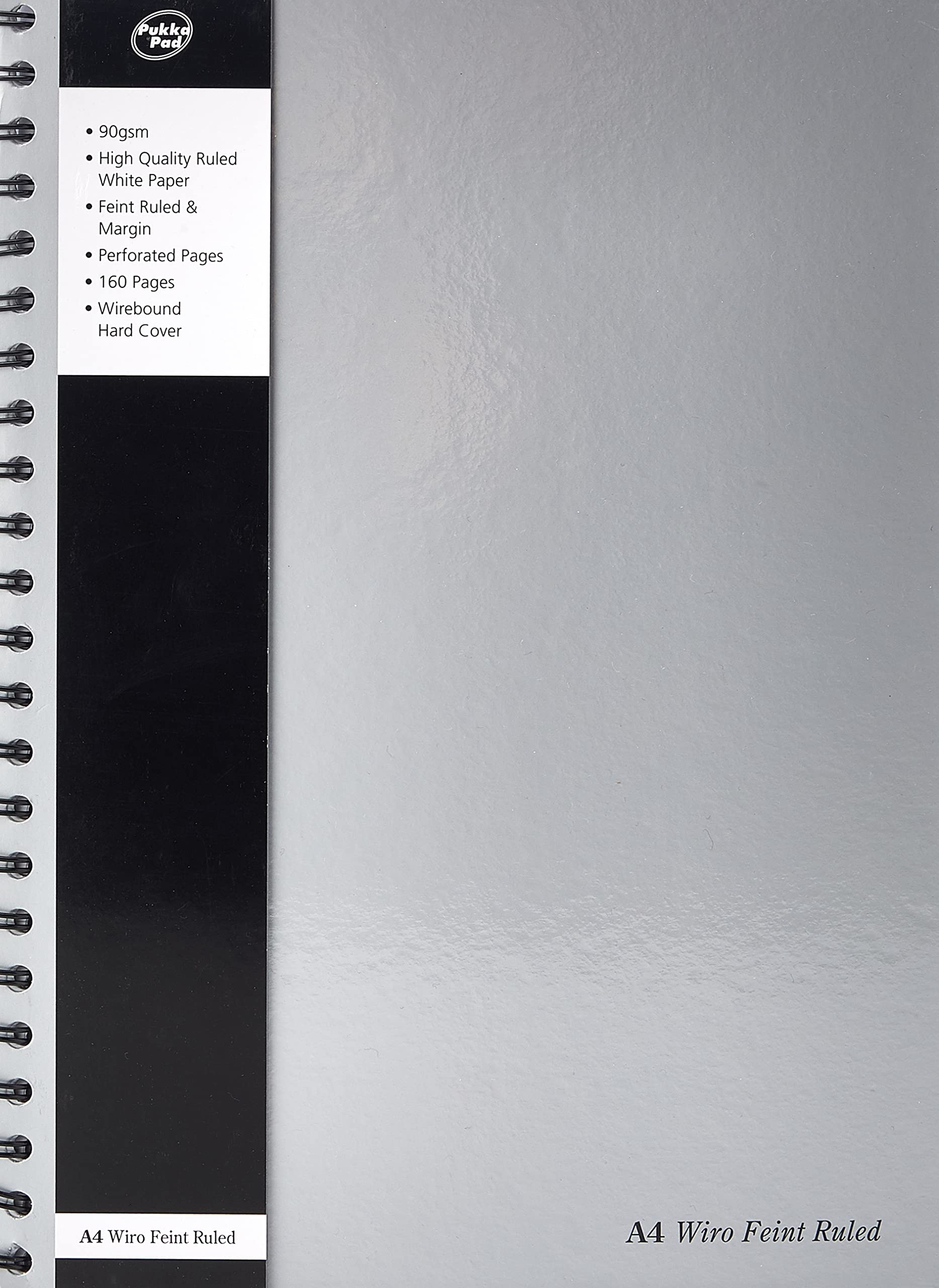 Pukka Pad Notebook Wirebound Hardback Perforated Ruled Margin 160pp 90gsm A4 Silver Ref WRULA4 [Pack of 5]