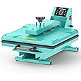 Delclynee Auto 15"x15" Heat Press Machine with Automatic Press and Release, Slide Out Lower Platen, Adjustable Pressure with Pressure Readout, Digital Industrial Clamshell Sublimation Printer-Aqua