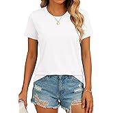 SMENG Women's Short Sleeve Cotton Blend Shirt Basic Crewneck Solid Color Tee Casual Fit T-Shirt UPF 50+ Workout Tops