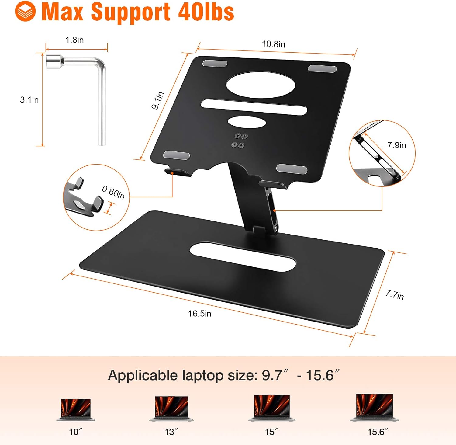 Laptop Stand, WeluvFit Adjustable Computer Stand with Large Base, Aluminum Ergonomic Portable Laptop Riser Holder for Leg & Desk, Compatible with MacBook Air Pro, Dell, Lenovo & More 9.7-15.6"Notebook: Electronics