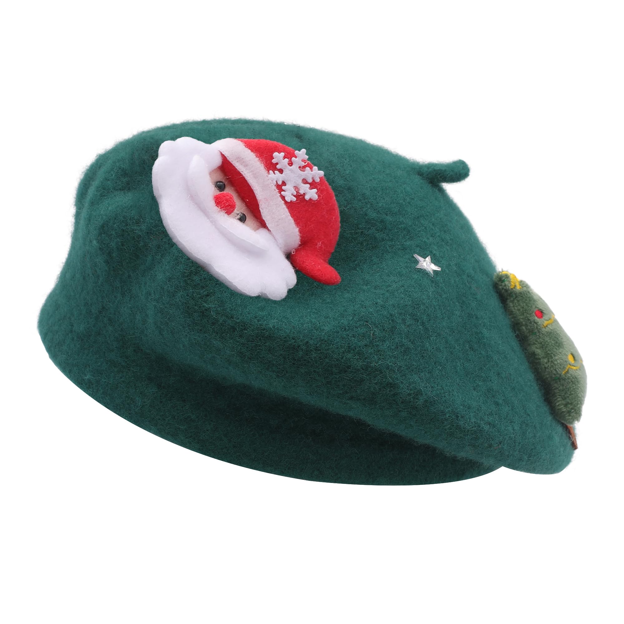 ZLYC Wool Kids Beret Hat Girls Solid Color Artist French Beret Cap(Christmas Santa Green),One Size