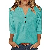 Dimur Womens Tops 3/4 Sleeve V Neck Button Down Shirts Business Casual Outfits Basic Tees Summer Top 2026